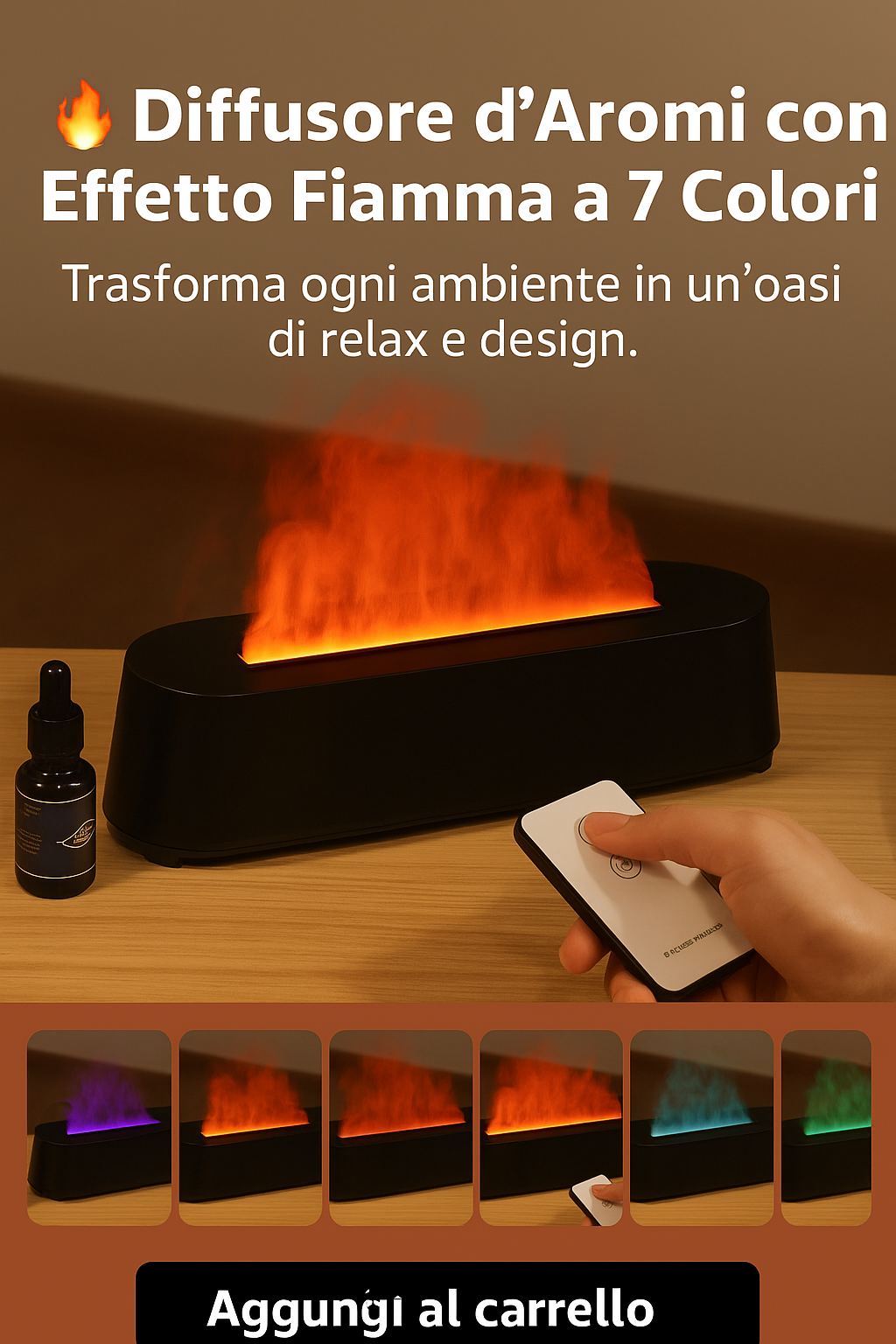 Diffusore d’Aromi con Effetto Fiamma a 7 Colori